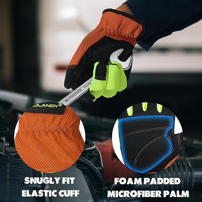 HANDLANDY Work Gloves for Men & Women, Utility Mechanic Working Gloves Touch Screen, Flexible Gardening Gloves for Yard