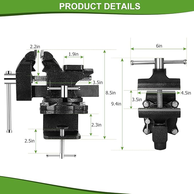 4-1/2" Bench Vise, 2-In-1 Drill-Free Table Vice for Workbench