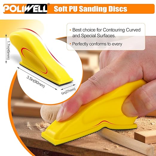 POLIWELL Micro Sanding Tools 3.5” x 1” Detail Sander for Small Projects, Mini Handle Sander Kit+ Sandpaper 40 80 120 180 240 400 600 Grit for Crafts Wood Finishing Tight Narrow Spaces, 120 PCS