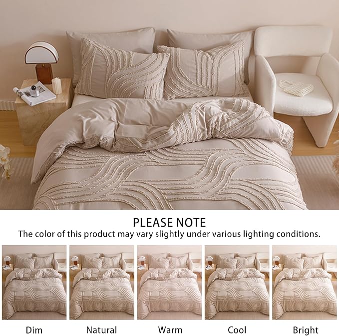 Nttopship Khaki Queen Comforter Set - 7 Pieces Bed in a Bag, Premium Comforters Queen Size Bed Set Tufted Shabby Chic Bedding Comforter Set with Flat Sheet, Fitted Sheet and Pillowcases,Khaki