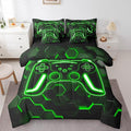 Erosebridal Gamer Bed in a Bag Queen Comforter Set 7-Piece, Neon Honeycomb Gaming Bedding Sets Game Boy Games Comforter and Sheet Set, Green Hexagon Lights Room Decor,Boys Bedroom Decor