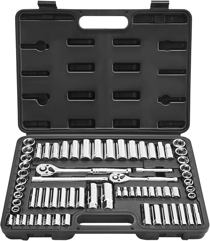 VEVOR Socket Set, 69 Pieces, 3/8 & 1/4 inch Drive Socket and Ratchet Set, SAE and Metric, Deep and Standard, Mechanic Tool Kit with Accessories and Storage Case, CR-V Alloy Steel, for Auto Repair | SAE and Metric, Deep and Standard, CR-V Mechanic Tool ...