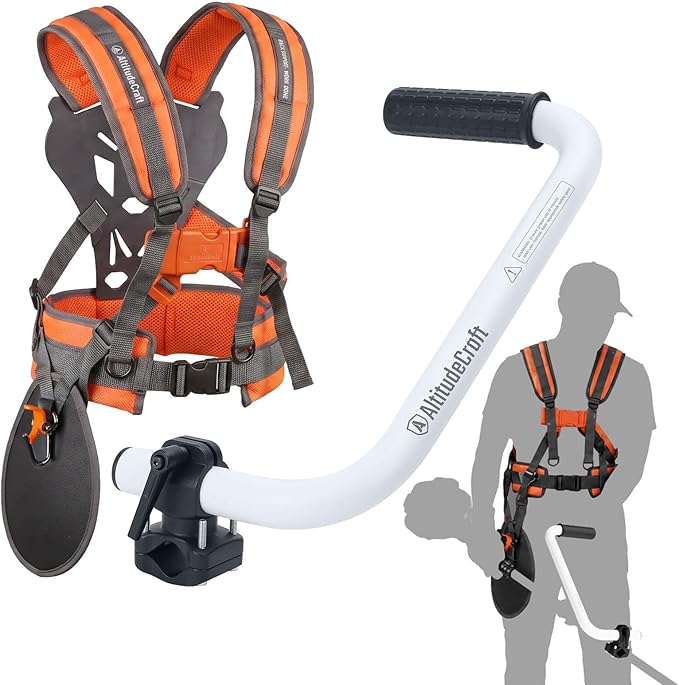 2-in-1 Weed Eater Kit for Tired Back & Shoulders, Patented Weed Eater Handle Extension + Padded Weed Eater Strap Harness, Universal Fit for String Trimmer, Weed Wacker & Brush Cutter