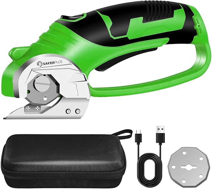 SakerPlus Cordless Electric Scissors,4V Rechargeable Cardboard Box Cutter Heavy Duty Fabric Scissor with Safety Lock & LED Light,Power Rotary Cutter for Leather Carpet Plastic Cutting,Sewing,Crafting