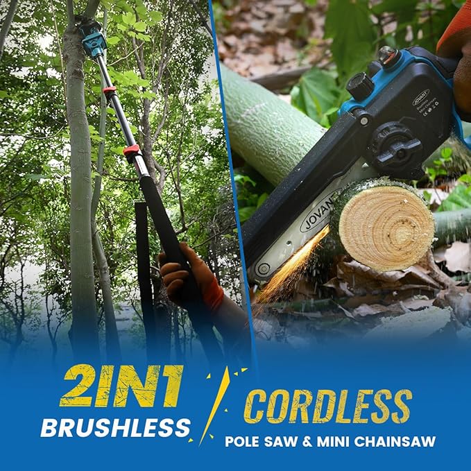 2-in-1 Pole Saw 6 Inch Cordless Handheld Chainsaw, Battery Powered Electric Chain Saw for Tree Trimming Branch Cutting Wood Pruning 15 FT Max Reach 1 * 20V 4A Battery & Charger