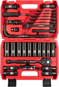 1/2" Impact Socket Wrench Set: 49Pcs Tool Wrench Set, CR-V, Metric | Combination Wrenches (8-17mm), Deep Sockets(8-24mm), Spark Plug Socket(16,21mm), Household&Automotive Repairing