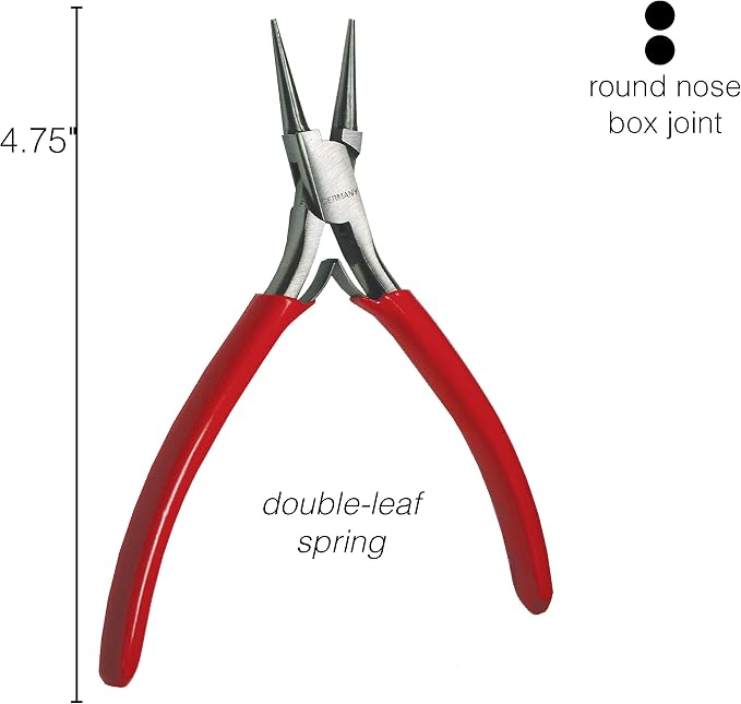 The Beadsmith Platinum Series German Round Nose Pliers, 4.75 inches (120mm) with Polished Steel Head, red PVC Comfort Grip Handle and Double-Leaf Spring, Tool for Jewelry Making