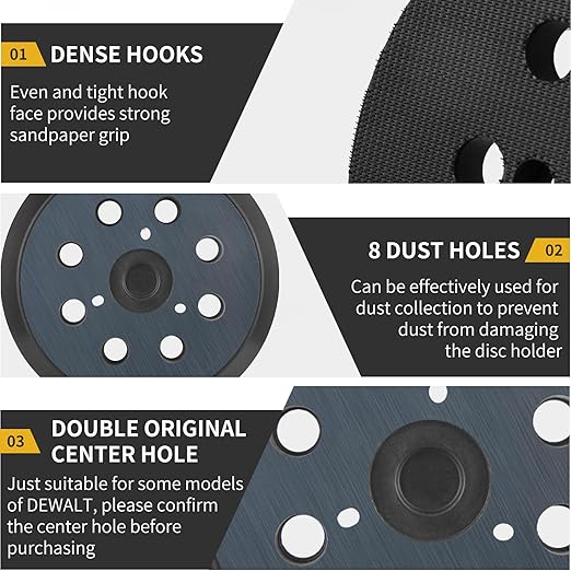 Sander Pads Replacement for Dewalt, 4 Pack 5" 8 Hole Hook and Loop Orbital Sander Pads Compatible with DeWalt DW420 DW421 DW422 DW423 DW426 D26451 D26453 Random Orbital Sanders