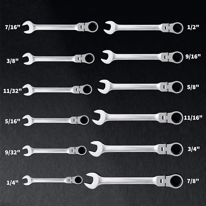 Garvee 12 Piece SAE Ratcheting Wrench Set Combination Ratcheting Wrench Set | 72-Tooth 5° Swing Arc 40Cr Steel, SAE 1/4" to 7/8" Coverage for Automotive Repair, Mechanical Maintenance & DIY Projects