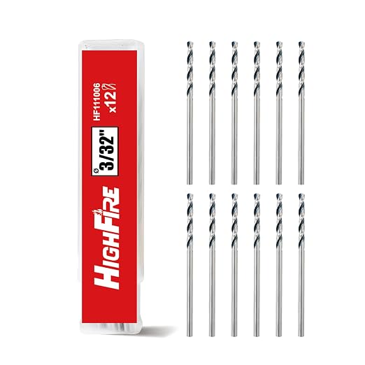 HIGHFIRE 3/32" Jobber Length Drill Bits, Pack of 12 pcs, High Speed Steel Twist Drill Bit with Storage Case, 135 Degree Tip for Wood, Metal, Steel, Plastic, Aluminum Alloy