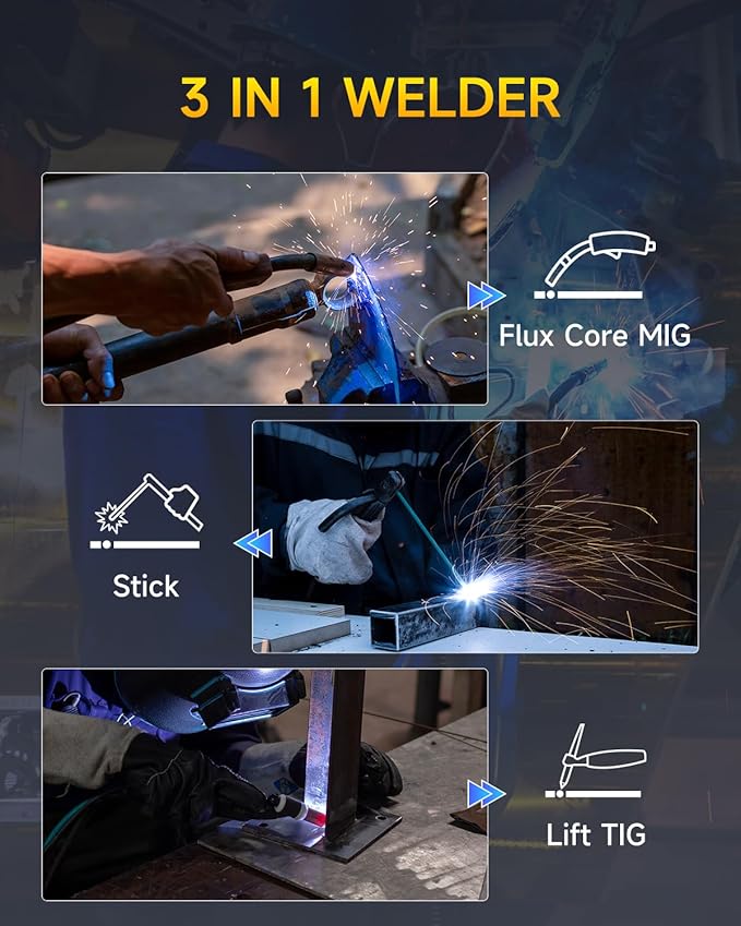 135Amp MIG Welder, 2026 Newest [Large LED Display] 3-in-1 Flux Core Gasless MIG/Stick/Lift TIG 110V Welding Machine, Smart Synergy Control, VRD Safety, Portable for Home DIY & Repair
