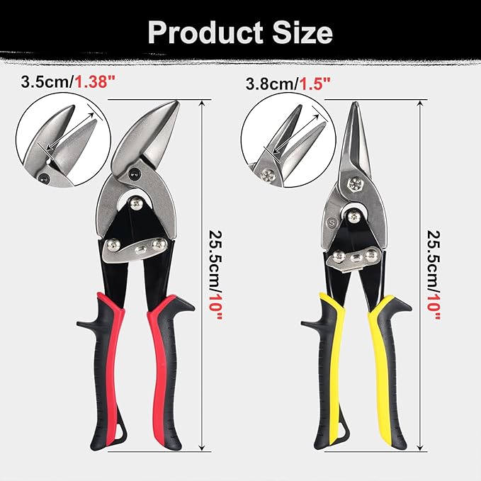 Aviation Tin Snips Set, Straight Heavy Duty Left and Right Tin Cutting Shears, 3-Piece Metal Cutters With Comfort Grips and Safety Latch