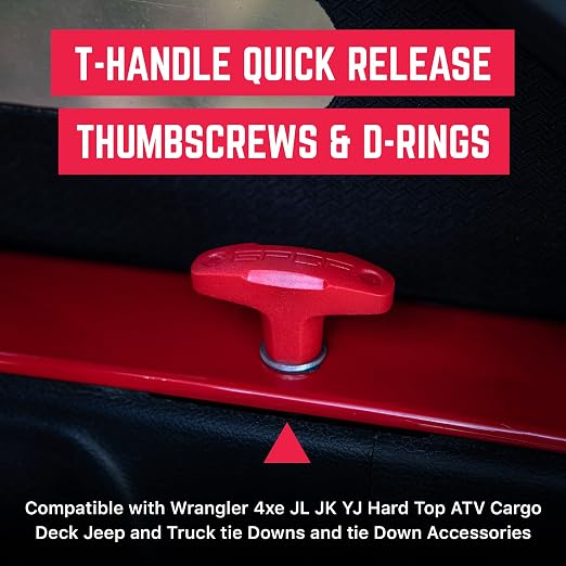 GPCA Quick Release Tie Down GP Anchor PRO, Wrangler JL 2018-2025 | w/o Nut, M8 25mm Thumbscrew, Hardtop Removal, Jeep Accessories & Cargo Tie Down (6PC, Red)