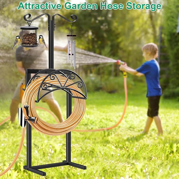 TomCare Garden Hose Holder Heavy Duty Water Hose Holder Holds 160 FT Hoses 4 Spikes Hose Reel Freestanding Hose Hanger Sturdy Hose Storage Stand for Outside Yard Lawn
