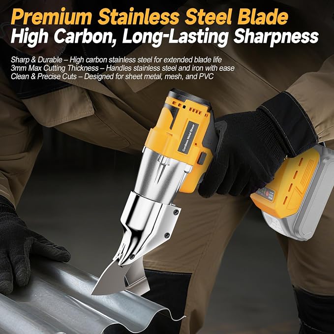Cordless Metal Shears Compatible with DeWalt 20V Max Batteries, Brushless Motor 400Nm Torque, 14GA Steel Cutter, 360° Rotating Head, LED Light, Multi-Material Cutting (Tool Only, No Battery)