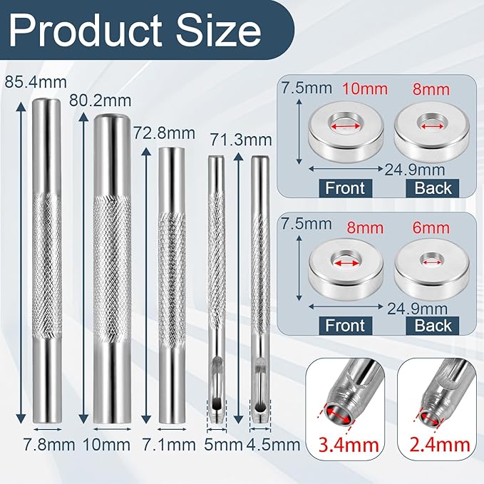 7pcs Rivets Setting Tool Kits, Metal Rivet Punch Tool for Install Leather Bag Belt Shoe Boot Hats Pet Collar Keychain Clothing