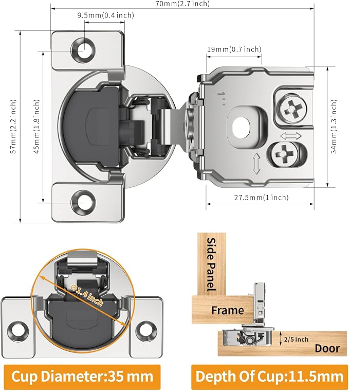 Chibery 20 Pack 1" Overlay 3D Soft Close Concealed Hinge for Face Frame Door, Smooth Slow Self Closing Hinges, Satin Nickel, Hidden 105° Open Angle Stainless Steel Hinge for Kitchen Cabinet Door
