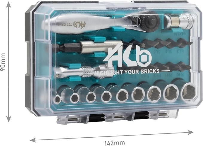 HB 25-Piece 1/4" Drive Socket & Bit Set, 72-Tooth Mini Ratchet Kit