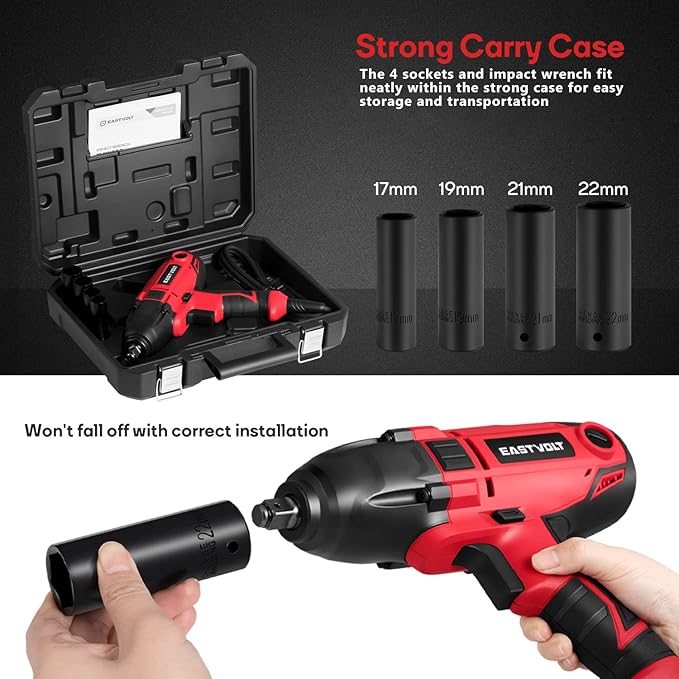 Eastvolt 800W Electric Impact Wrench, Heavy Duty 7.5 Amp Corded Max Torque 450 Ft-lbs 3400 RPM, 1/2 Inch with Hog Ring Anvil (Pack of 4)