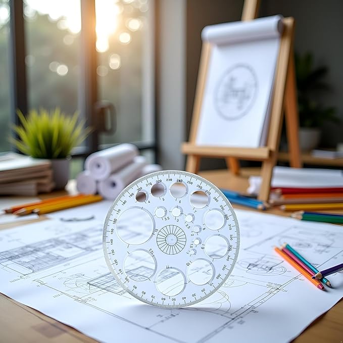 White Round Protractor 360 Degree, Plastic Full Circle Template, 16 Sizes Drawing Tool, Technical Drawing