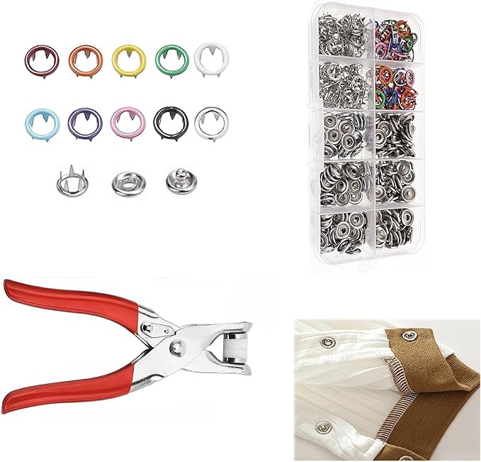 100 Sets Metal Snap Button Kit, Five Claw Buckle Tool Set with Fastener Pliers Press Tool for DIY Crafts, Clothes, Hats, Sewing (10 Colors, 9.5mm) YIGUANXIN