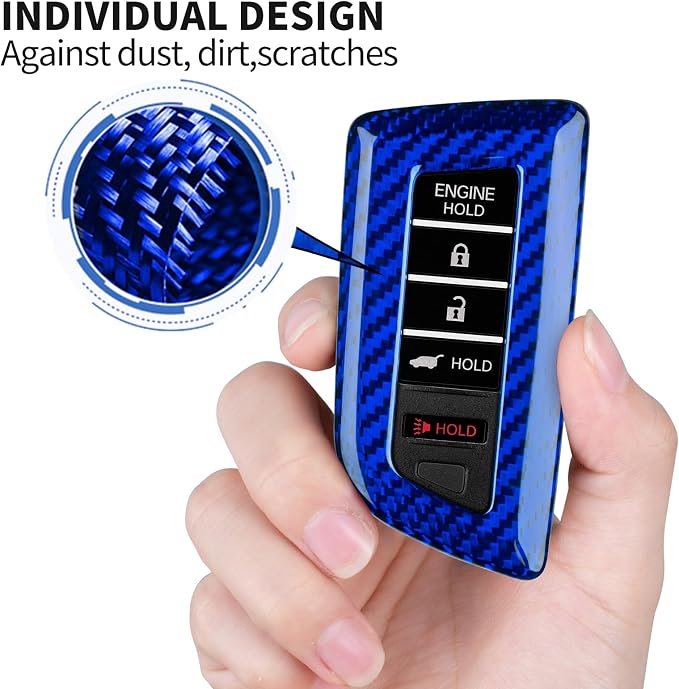 T-carbon Key Fob Cover Fits Acura MDX 2024 5 Buttons,Real Glass Fiber Key Fob Case Compatible with Acura RDX MDX RLX NSX ILX TLX TLX-L CDX Integra 2022-2024 Smart Remote Keyless Accessories Blue