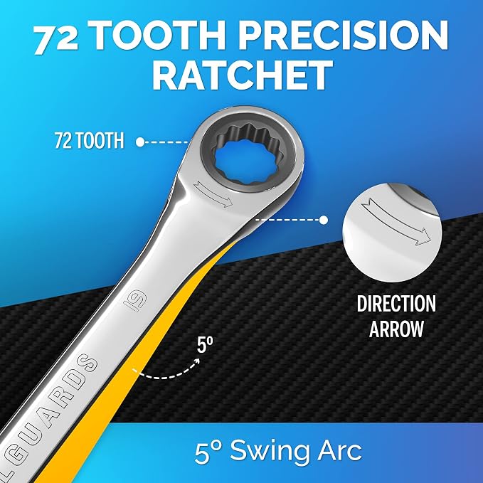 Ratcheting Wrench - Slim Profile - Ratchet Wrench, 19 mm Wrench Set