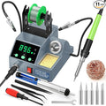 Soldering Station, 100W Digital Display Soldering Iron Station Kit with 2 Helping Hands, 356°F - 896°F, Auto Sleep, °C/°F Conversion, Solder Wire, Tips, Stand, Pump, Tweezers, Tip Cleaner, Gray