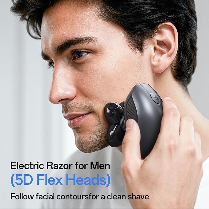 Head Shavers for Bald Men, Body Shavers for Men, Cordless Rechargeable Wet/Dry Bald Head & Groin Waterproof Electric Razor with Rotary Blades, Beard Trimmer, Clippers, Nose Trimmer, Brush (Gray)