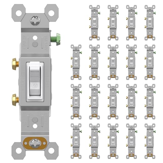 Self-Grounding ON Off Toggle, Residential Grade, UL Listed, Quickwire Push-in & Side Wired (White, 20 Pack)