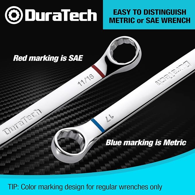 DURATECH 52-Piece Combination Wrench Set, Regular & Stubby, SAE & Metric | 32 PCS Combo Wrenches(5/32"-7/8"&4mm-20mm) & 20 PCS Stubby Wrenches(3/16"-13/16"&5.5mm-14mm), CR-V Steel, with Rolling Pouch