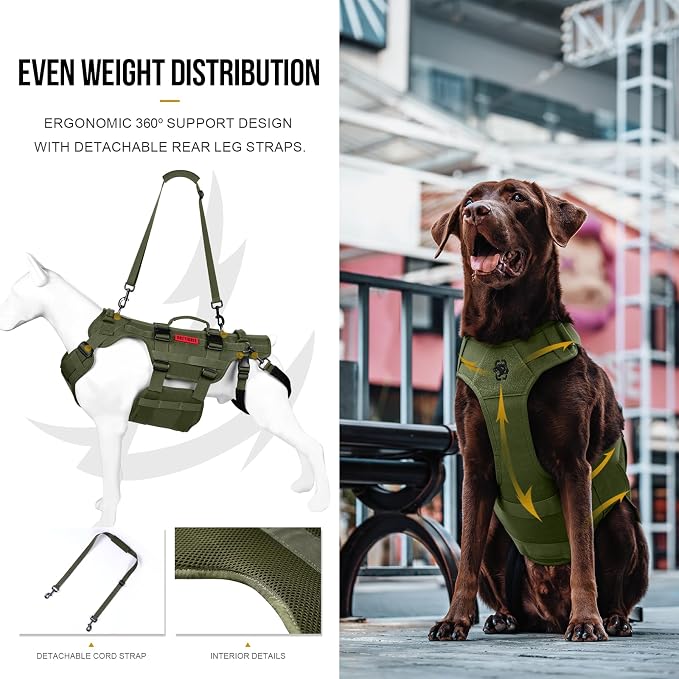 OneTigris Dog Lift Harness for Large Dogs, Dog Hip Support Brace, Full Body Lifter with Handles Invictus Multifunctional Mobility Assistance Vest for Back Legs (Green, Large)