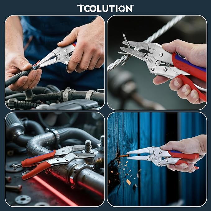 9 Inch Needle Nose Locking Pliers, CRV Material with Non-Slip TPR Grip for Automotive, Electronics & Hard-to-Reach DIY