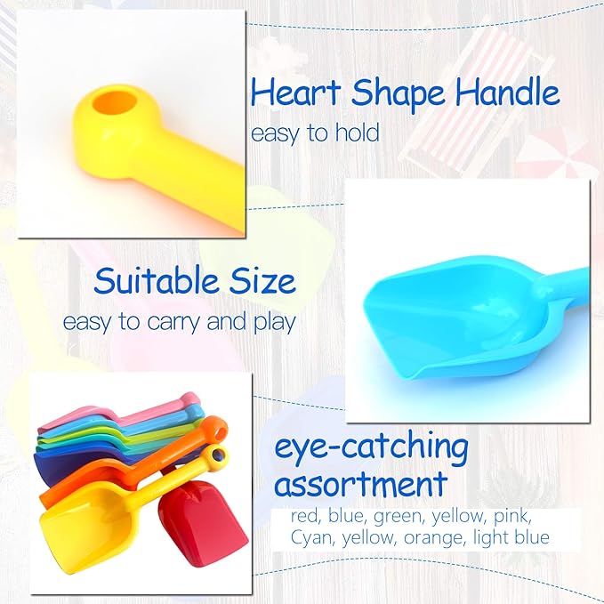 Beach Shovels for Kids 8 Pack，Heavy Duty Plastic Sand Shovels Tools for Toddlers，Spade Scoop Trowel Sand Toys for Kid Toddler Adult, Plastic Heavy Duty Garden Digging Scoop Snow Toys Accessories