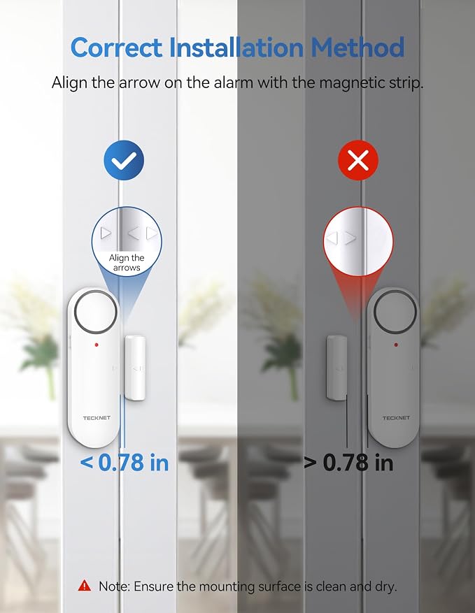 TECKNET Door Alarms When Opened, Window Door Alarm for Kids Safety, 2-in-1 Alarm & Chime, Door Sensor for Home Security, 3-Level Volume Control, Window Alarms for Garages, Apartment, 6Pcs