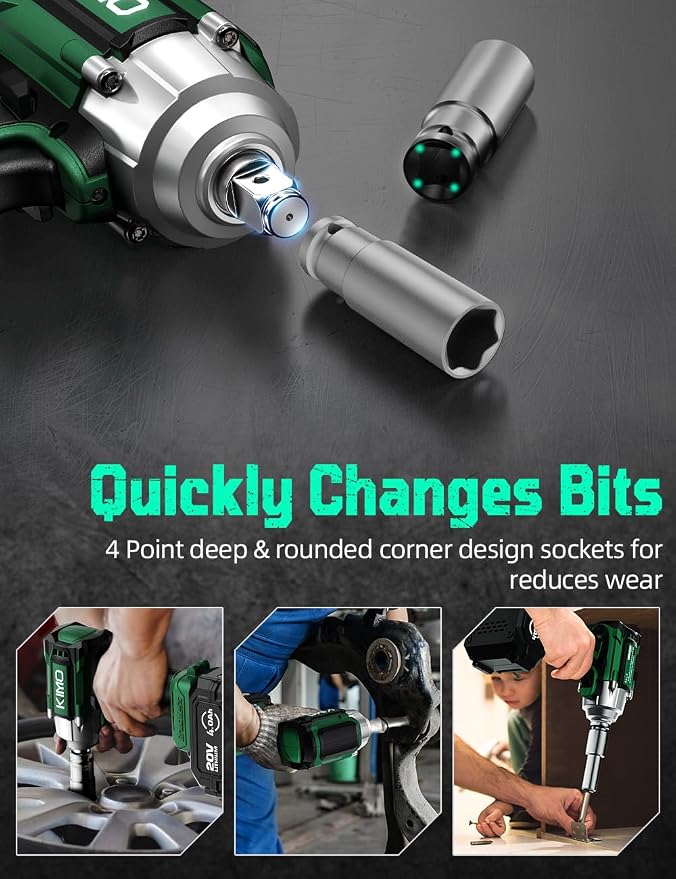 KIMO Impact Wrench 1/2 Cordless, Impact Gun for Car Tire, 20V Impact Driver