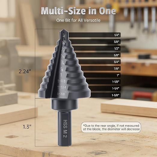 Lichamp Step Drill Bit for Metal Sheet Heavy Duty, Genuine M2 HSS Step Up Down Drill Bit Stepper Unibit for Steel Hole, 10 Sizes from 1/4 to 1-3/8 inches