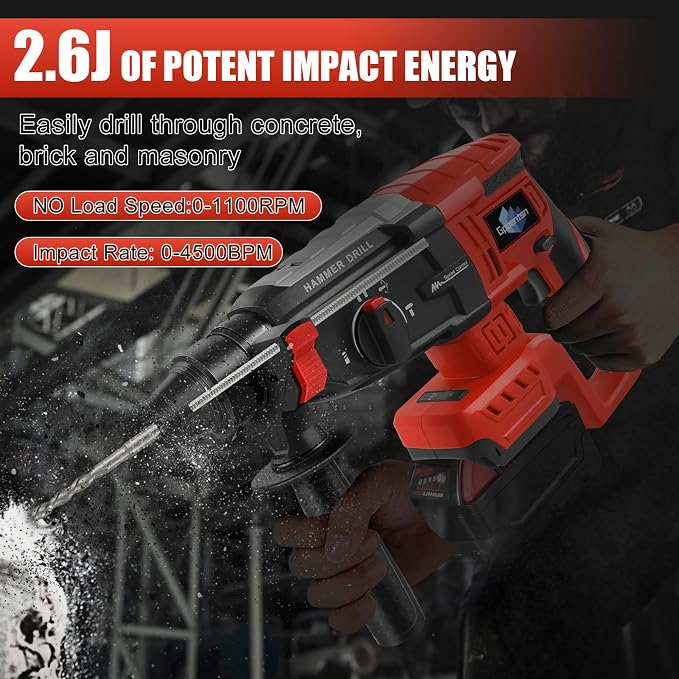 Cordless Rotary Hammer Drill (Tool Only) Compatible with Milwaukee M18 | 2.6J Impact | SDS-Plus Chuck | 4-Mode | Brushless Motor (Battery not Included)