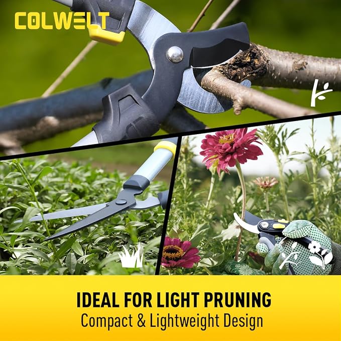 Colwelt Loppers Hedge Clippers Garden Shears 3Pcs, Compact Garden Loppers Shear Set with 17’’ Bypass Branch Cutters & Hedge Shears & Pruners, Tree Shrub Care Kit for Lopping with Soft Grip Handle