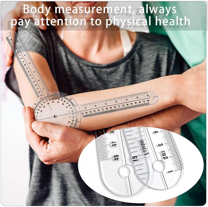 Goniometer Set 3 Pieces of 6/8/12 Inch, Transparent Orthopedic Angle Ruler Plastic Goniometer, 360 Degree Clear Protractor Physical Therapy for Body Measuring Tape Goniometer Protractor Ruler