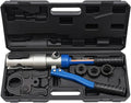 Pipe Crimper Copper Pipe Press Crimping Tool Kit 360° Rotatable Crimp Head Hydraulic Copper Tube Crimping Tool for Copper Tees Elbows Straight Pipes with 3 Molds (1/2", 3/4", 1") (Blue)
