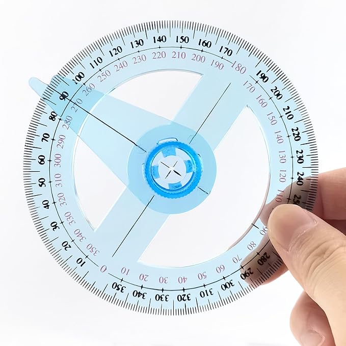 2 PCS 360 Degree Swing Arm Protractor Plastic Circle Protractor Ruler for School Classroom Drafting Angle Measurement