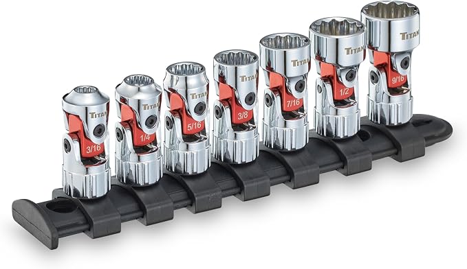 Titan 66860 7-Piece 1/4-Inch Drive SAE Auto Flex Universal Socket Set, 12-Point, 3/16-Inch to 9/16-Inch