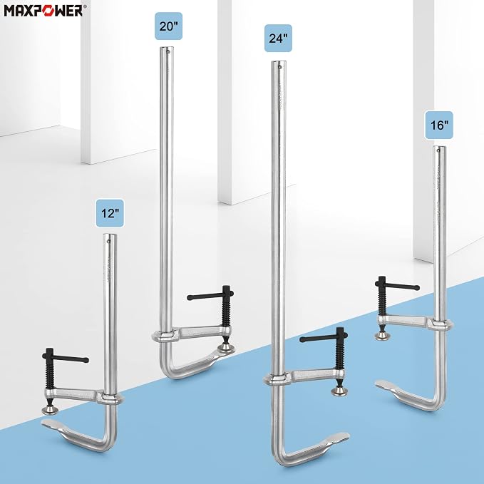 MAXPOWER 20-inch F Clamp, 4-3/4" Throat, Forged Full Steel Bar Clamp