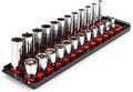 TEKTON 3/8 Inch Drive 6-Point Socket Set, 24-Piece | SHD91215 | (8 - 19 mm), Shallow and Deep, Socket Rail
