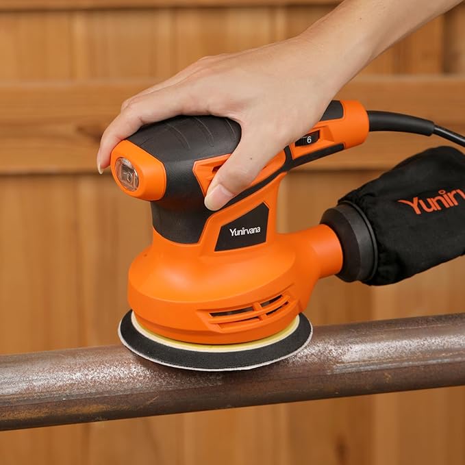 Yunirvana Orbital Sander,2.4Amp 13000 OPM Random-Orbit Sanders 6 Variable Speeds with 15Pcs Sanding Discs 125mm, Electric Sander with Dust Collector for Sanding and Polishing