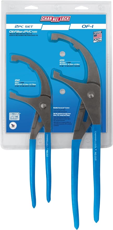 Channellock OF-1 2-Piece Oil Filer/PVC Plier Gift Set: 12-Inch and 15-Inch, Matte/Unpolished