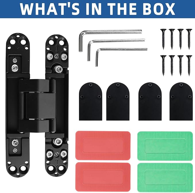 TamBee Hidden Door Hinge Invisible Hinges - Black, 3 Way Adjustable, Zinc Alloy, Concealed, for Secret Doors, Hidden Door and Bookcase Door 7 Inch (2 Hinges)