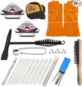 VASTOOLS Welding Accessories,23pc,Chipping Hammer,Leather Welding Gloves 13.5",Soapstone Holder,16'x 1"Tape measures,50LB Welding Magnet,Triple Flint Torch Striker,Torch Cleaner,Wire Brush