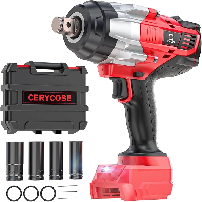 Cordless Impact Wrench 3/4 inch Compatible with Milwaukee Battery, Cerycose1850ft-lbs (2500N.m) Brushless Electric Impact Gun, High Torque Impact Driver, Heavy-Duty Automotive with 4 Sockets